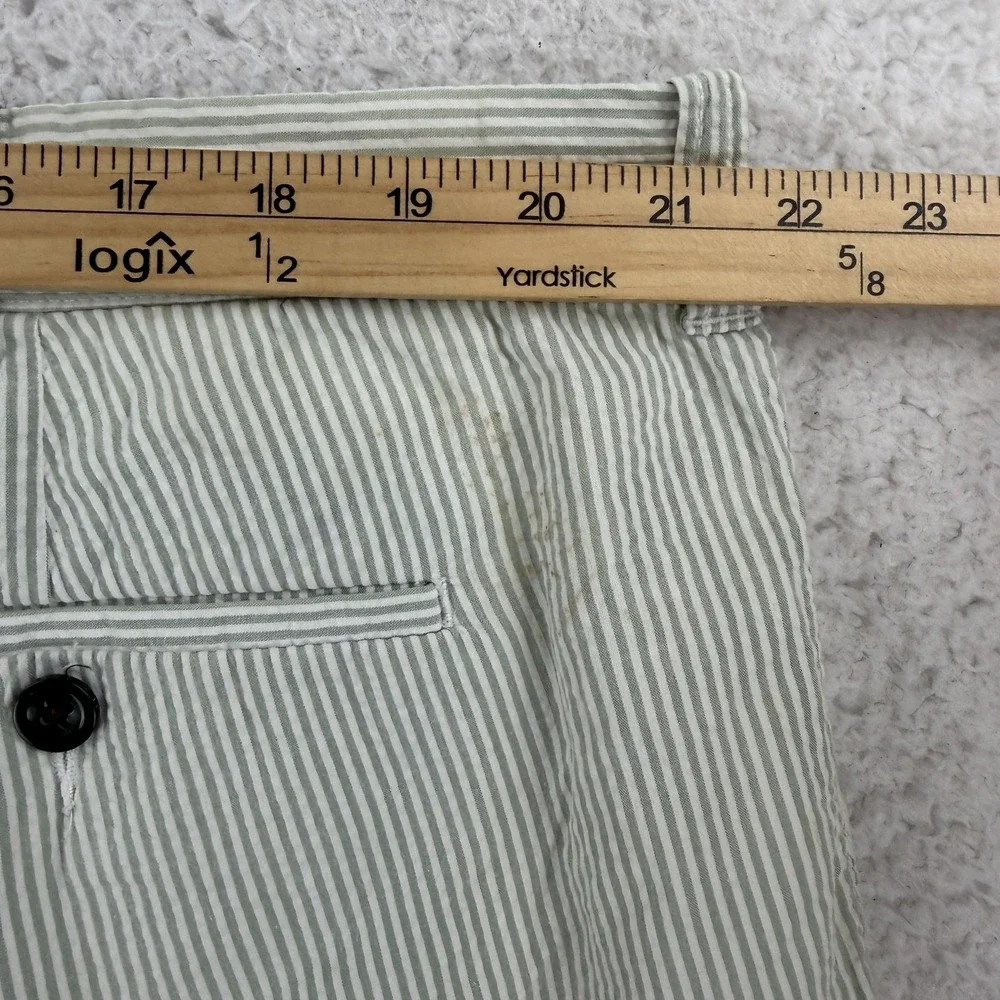 J.Crew Shorts Mens 40 Green Striped Chino Stretch Flat Front Coastal Casual